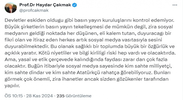 HAYDAR ÇAKMAK PAYLAŞTI: İHANETLER...